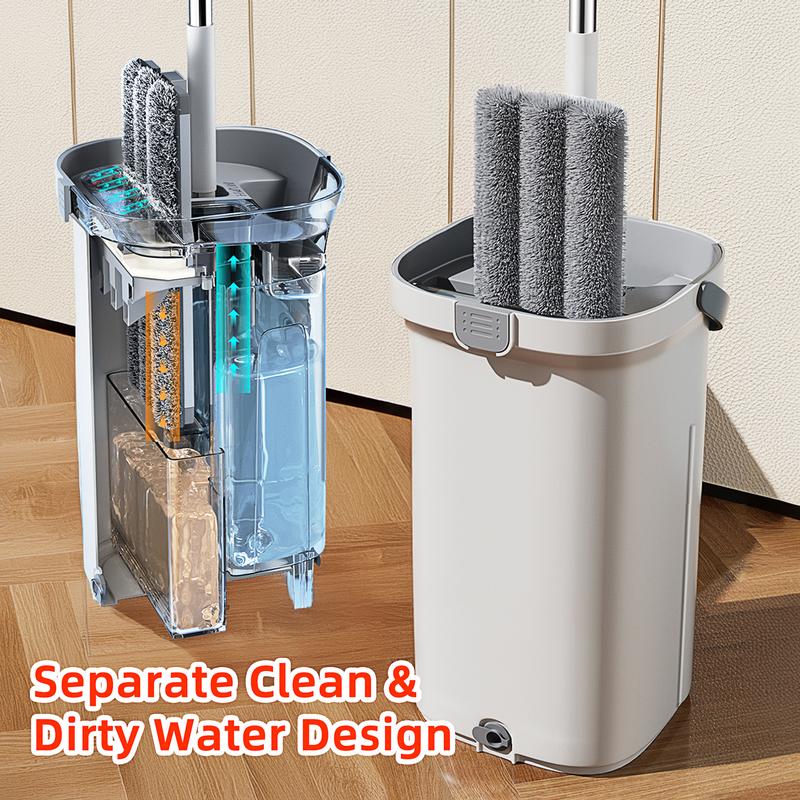 Flat Spin Mop and Bucket Set with Wringer, Separates Dirty and Clean Water with 2-Chamber System, Wet and Dry Mops for Home Floor Cleaning with Long Handle, with 4 6 Reusable Washable Microfiber Pads