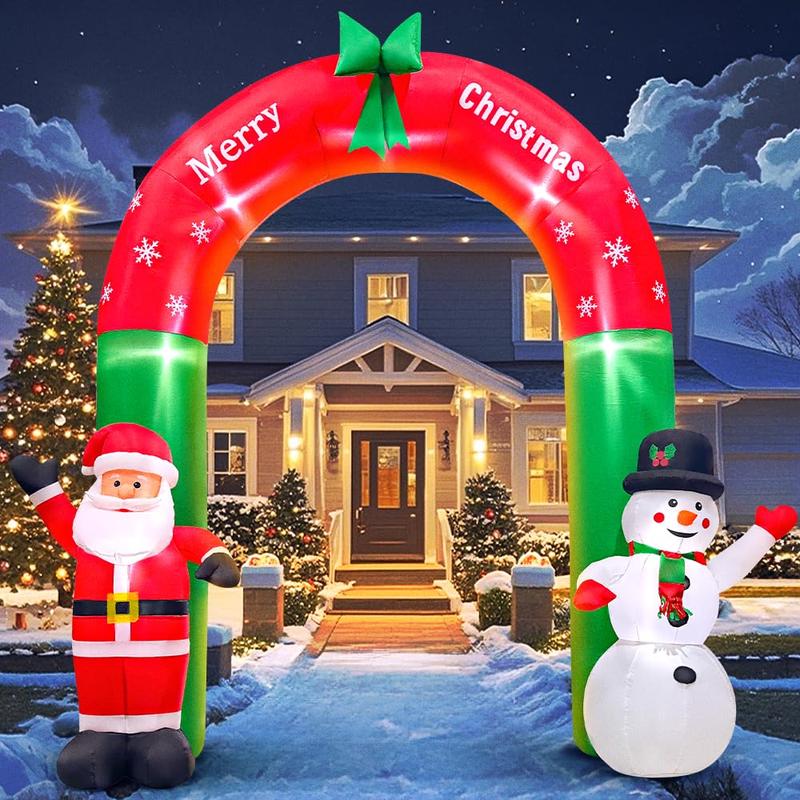  Outdoor Large Christmas Self Inflating Inflatables with LED Lights Holiday Decor (10ft Gingerbread Archway)