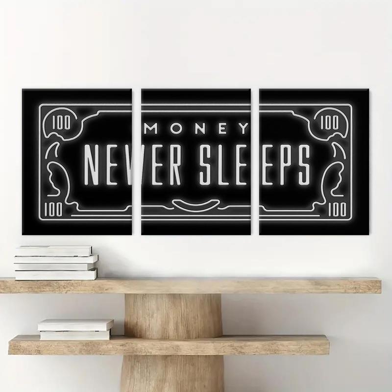 Money Pattern Decorating Wall Art, 3 Counts set Wooden Framed Canvas Wall Decor, Modern Art Wall Decoration for Home Living Room Bedroom Office Dormitory, Wall Art Painting Room Decor, Christmas 2024 Ornament, Christmas Gift Ideas, Stocking Stuffers