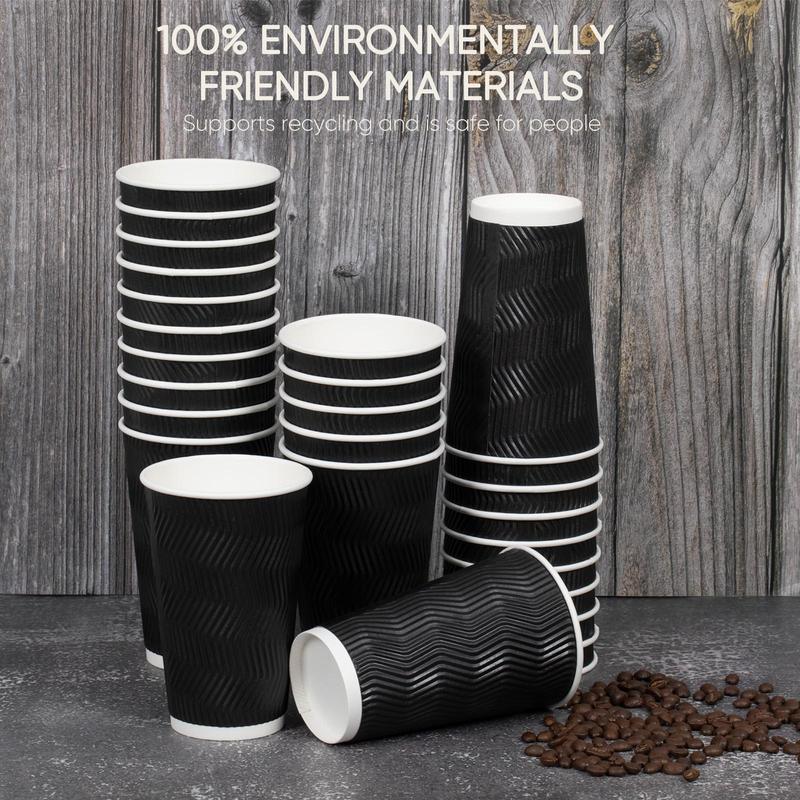 HOW'S MY HOUSE 16oz Coffee Cups with Lids, 100 Pack Insulated Ripple Paper Cups, Disposable Coffee Cups for Water, Juice, Coffee