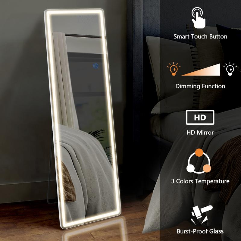 FurniChic Haven LED Illuminated Mirror, Adjustable Brightness, 3 Color Interchangeable, Wall Mounted Floor Mirror Switch Light