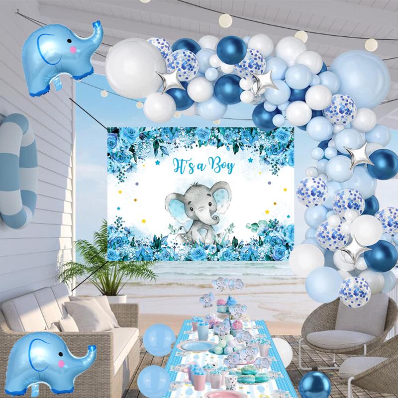 Elephant Baby Shower Decorations - Baby Shower Decorations Boy with Macaron Balloon Garland Kit Elephant Theme It's a Boy Backdrop Tablecloth Cake Topper Party Supplies for Baby Shower