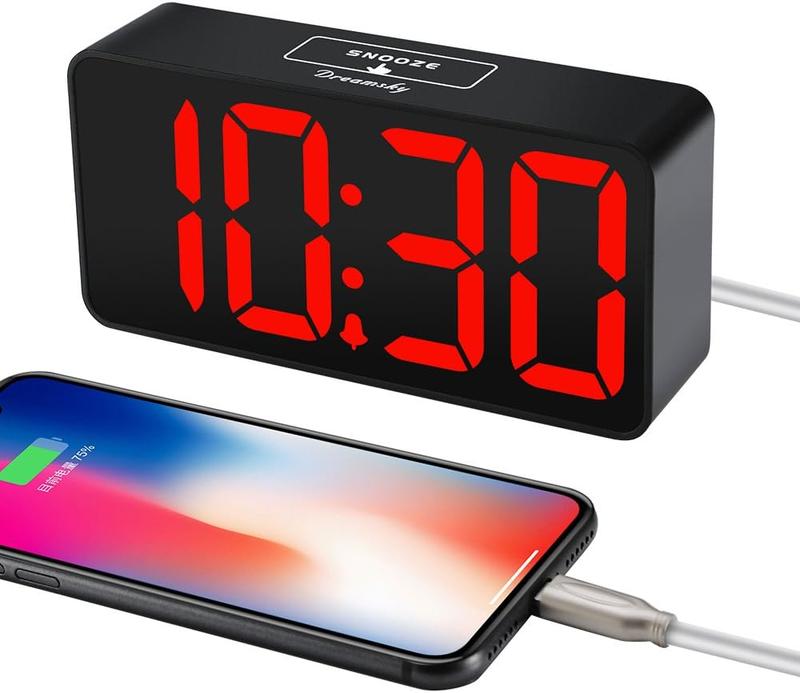 Small Digital  Clock for Bedroom, Large Big Numbers Display with Brightness Dimmer, Electric Bedside Desk Clock with USB  Port, Adjustable  Volume, 12 24Hr, Snooze