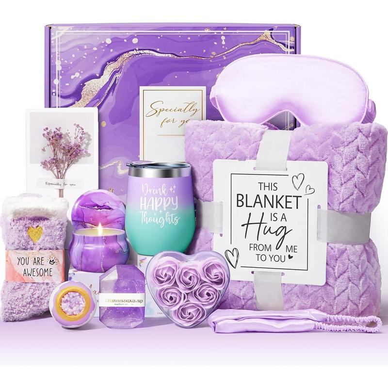 Birthday Gifts for Women Self Care Gifts Get Well Soon Gifts, Lavender Relaxing  Gifts Basket Care Package with Luxury Flannel Blanket,  Mothers Day Gifts Idea for Mom Her  Friends Sister