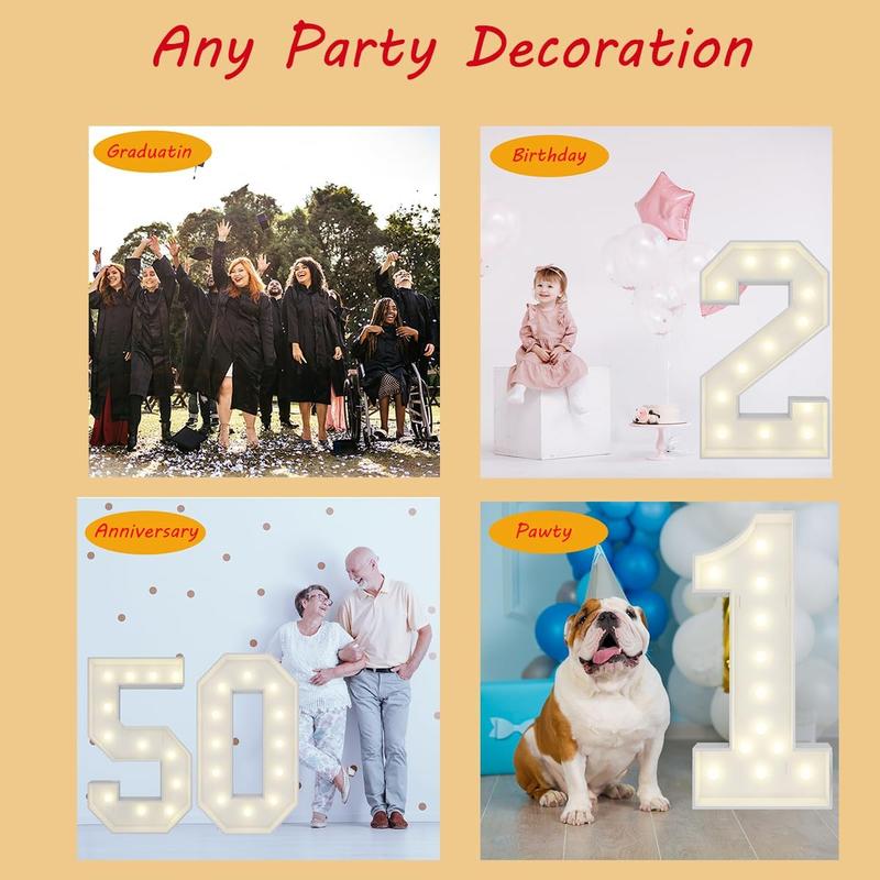 4FT Light Up Numbers Letters, Mosaic Numbers for Balloons, Giant Mosaic Balloon Number 2 for 12th 20th 21st Birthday Decorations, Anniversary Party Decor, 2 Year Old Party Decorations