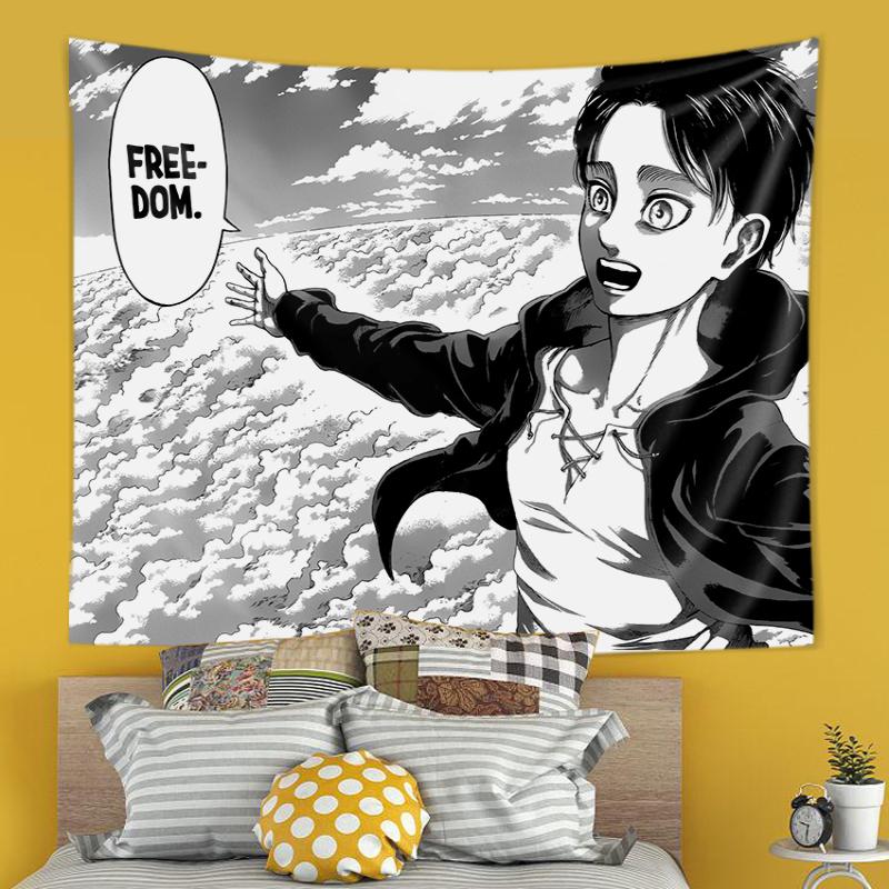 Eren Yeager Freedom Manga Poster Wall Art Kawaii Anime Attack On Titan Print Gallery Canvas Wraps Ready to Hang Decor Tapestry