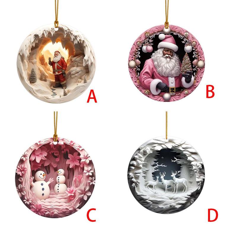 Christmas Design Hanging Ornament, 1 Count Cute Cartoon Acrylic One-side Printed Decoration, Ornament for Christmas Tree Holiday Party