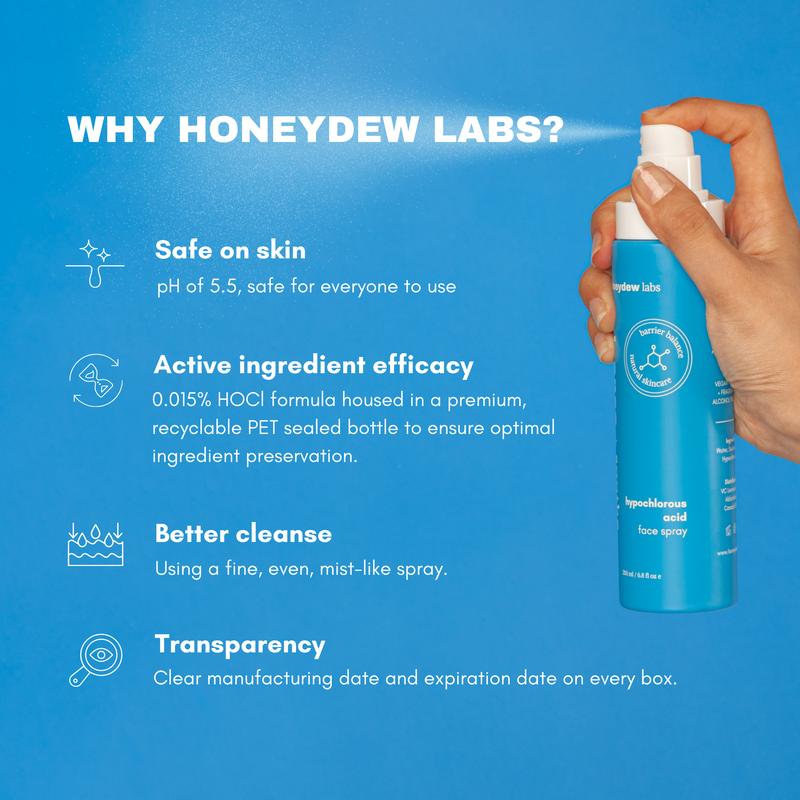 Honeydew Labs 0.015% Hypochlorous Acid Spray (Regular+Travel Size, 6.8 fl oz+2 fl oz)