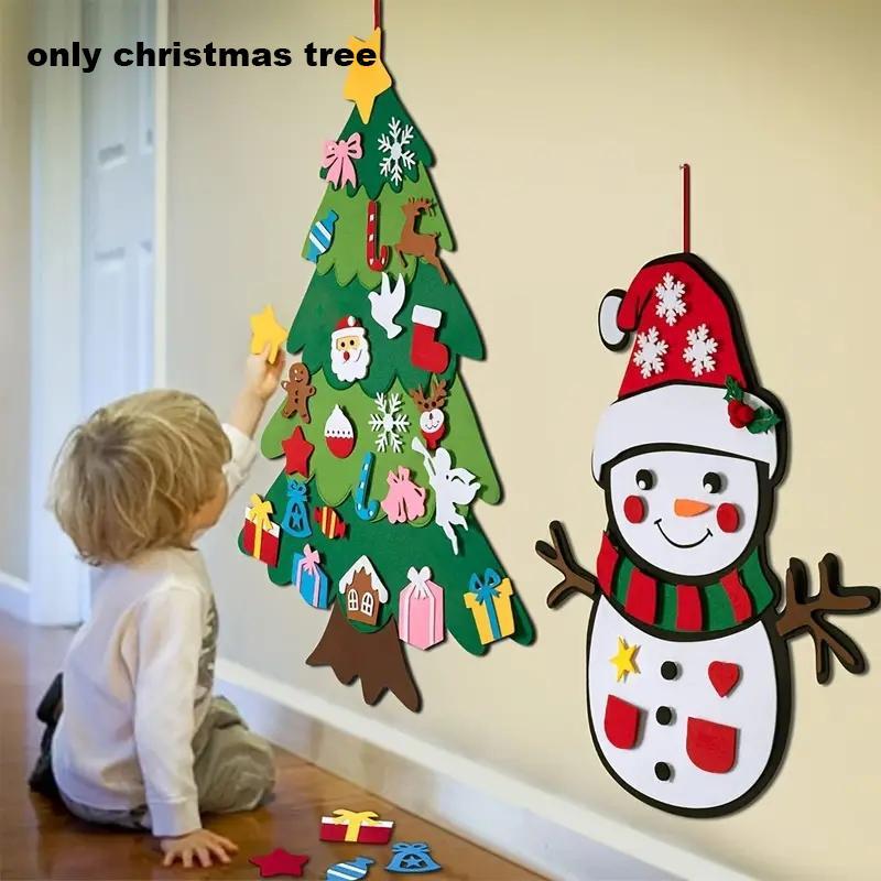 DIY Felt Christmas Tree Set, 1 Set DIY Felt Christmas Tree Design Wall Hanging Decoration, Xmas Holiday Party Decoration Supplies