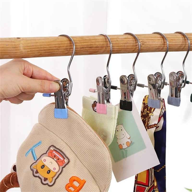 Stainless Steel Hook Clip, 20pcs Multifunctional No-Mark Hook Clip, Snack Holder, Drying Clip, Wardrobe Organizing System for Pants, Hats