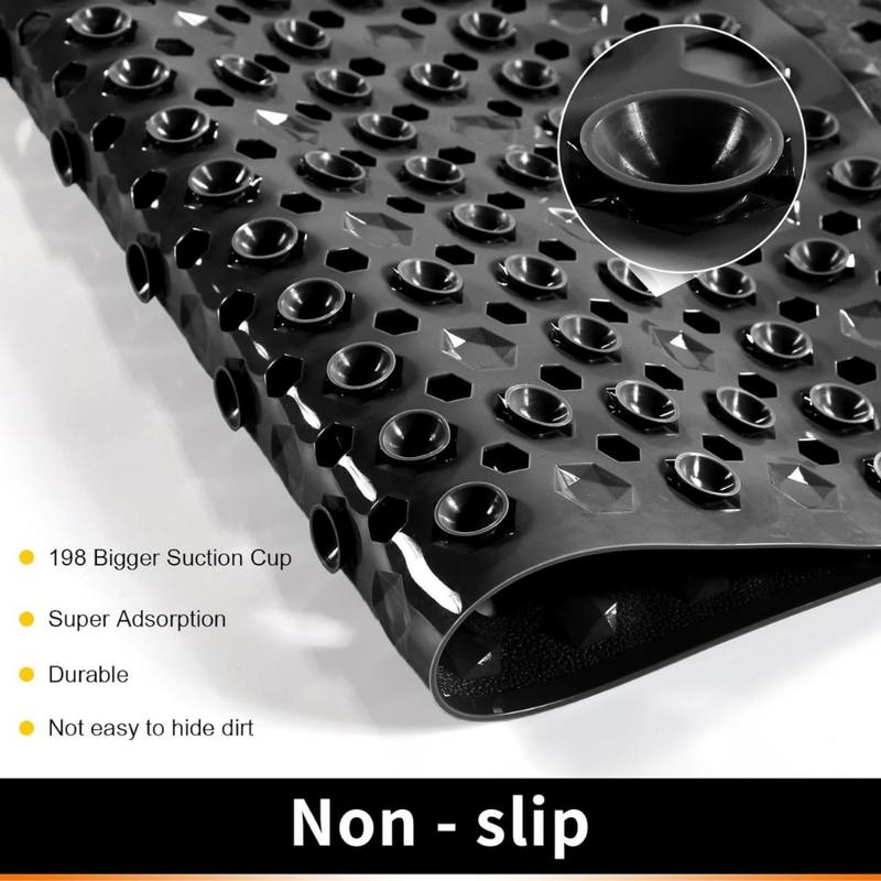 Bathtub Shower Mat, Long Non Slip Bath Mats for Tub with Drain Hole and Suction Cups, Soft on Feet, Machine Washable, Easy Dry, 34.5 x 15.5 Inch, Black(Creative Life Pavilion)