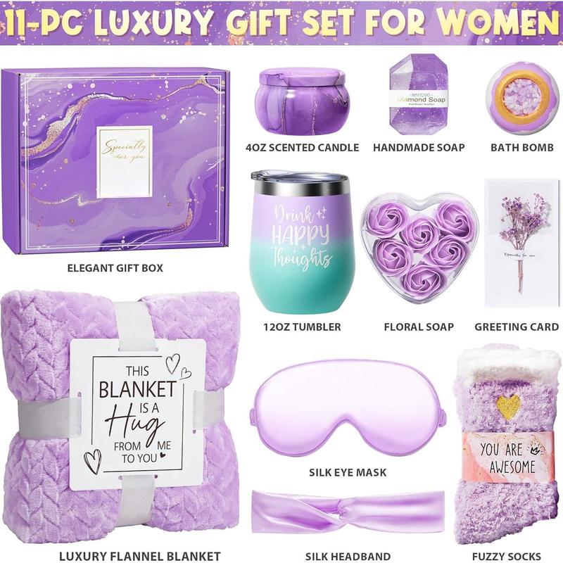 Birthday Gifts for Women Self Care Gifts Get Well Soon Gifts, Lavender Relaxing  Gifts Basket Care Package with Luxury Flannel Blanket,  Mothers Day Gifts Idea for Mom Her  Friends Sister