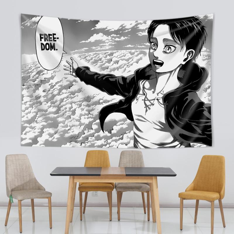 Eren Yeager Freedom Manga Poster Wall Art Kawaii Anime Attack On Titan Print Gallery Canvas Wraps Ready to Hang Decor Tapestry