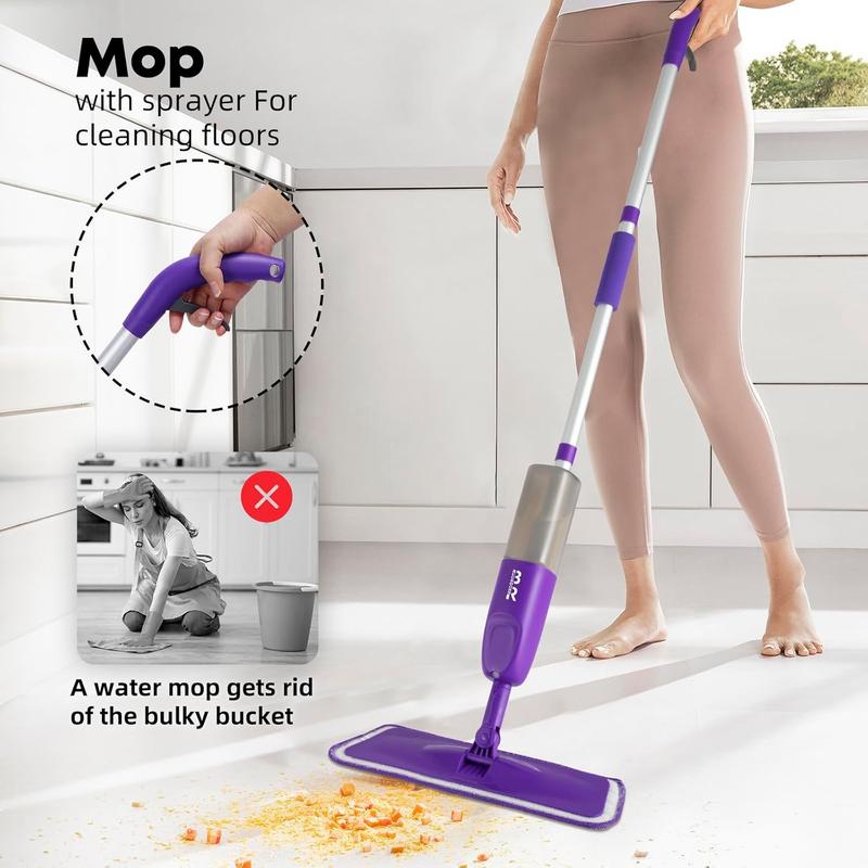 Microfiber Spray Mop for Kitchen Wood Floor Hardwood Laminate Ceramic Tiles - 360 Degree Mop Set with 6 Mop Heads Replacement - Wooden Cleaning Pad