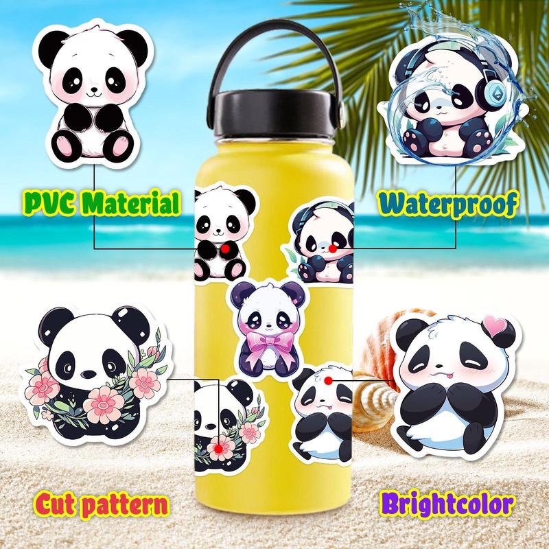 50pcs Cute Cartoon Panda Pattern Sticker, Waterproof DIY Decorative Sticker For Car Bike Laptop Phone Luggage Guitar Water Bottle