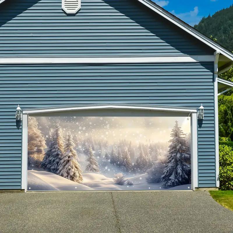 Snowy Themed Garage Door Cover, Snowy Garage Door Background, Indoor outdoor Festival Background, Enhance The Appearance Of The Garage