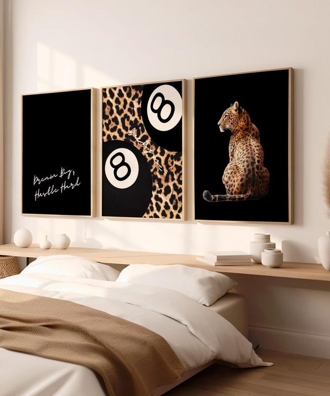 Set of 3 Leopard Wall Art Cheetah Print Lucky 8 Pool Ball Poster Lucky Me Trendy Wall Gallery Preppy Cheetah Print Poster Digital Download