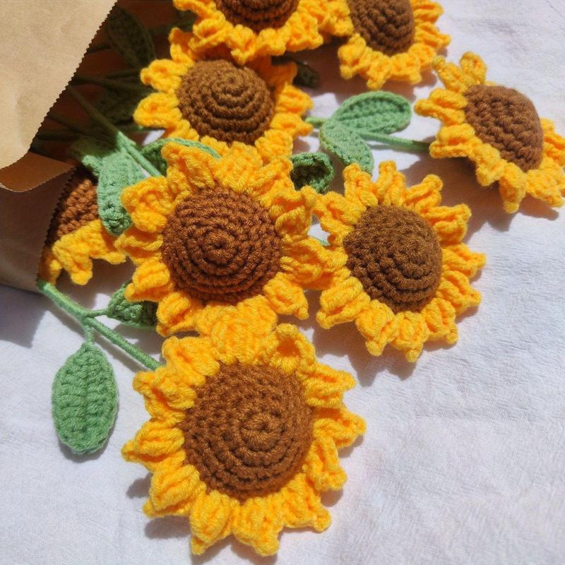 Handmade Knitted Sunflower, 2 5 8 Counts Crochet Sunflower Ornament, Exquisite and Beautiful Crochet Sunflower for Room Furnishings and Birthday Gifts