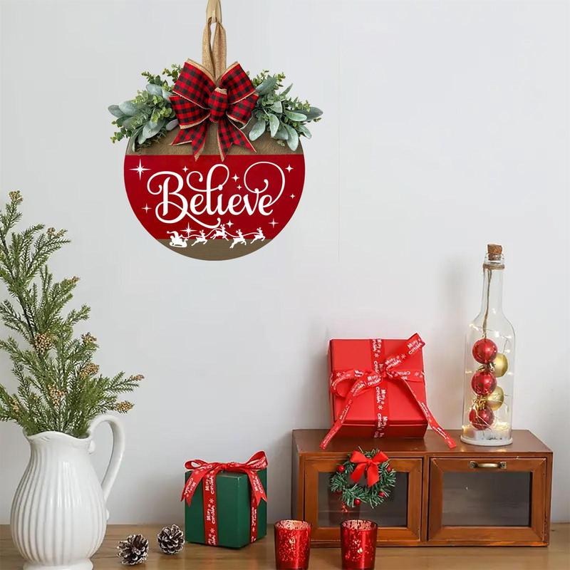 Merry Christmas believe Welcome Sign, 1 Piece Front Door Wooden 12 Inch Hanging Sign, Home  Ornaments Front Door Hanging Decoration, Christmas Decorations