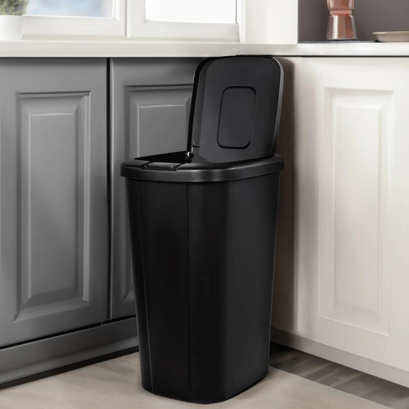 13.3 Gallon Trash Can, Plastic Touch Top Kitchen Trash Can, Black