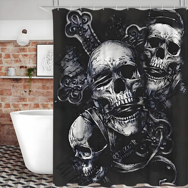 Gothic Three Skull Shower Curtain - Bathroom - Decor - Edgy & Stylish. With 12 Hooks. Two Sizes. Dark Aesthetic for a Unique Bathroom Look