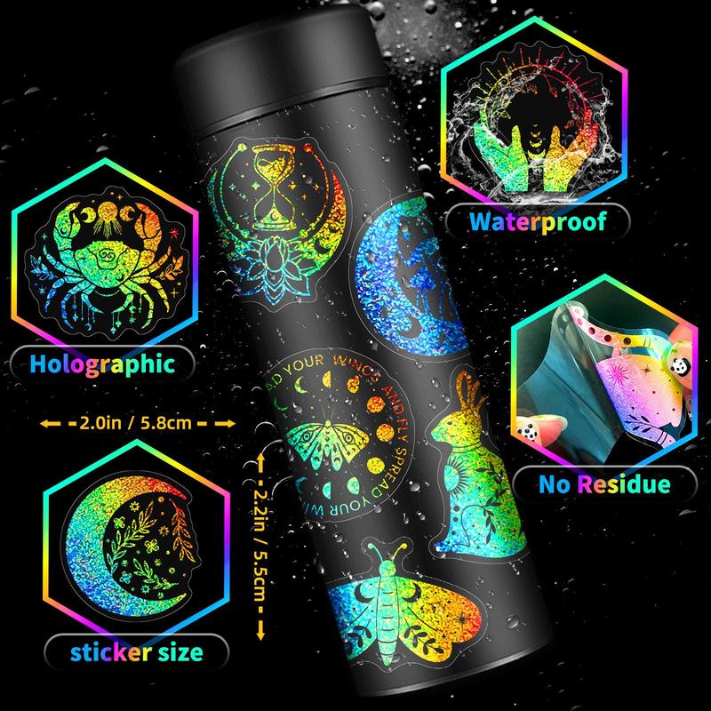 Holographic Sticker, 100pcs set DIY Decorative Sticker, Transparent Laser Sticker for Water Bottle, Laptop, Scrapbook, Journal, and Notebook