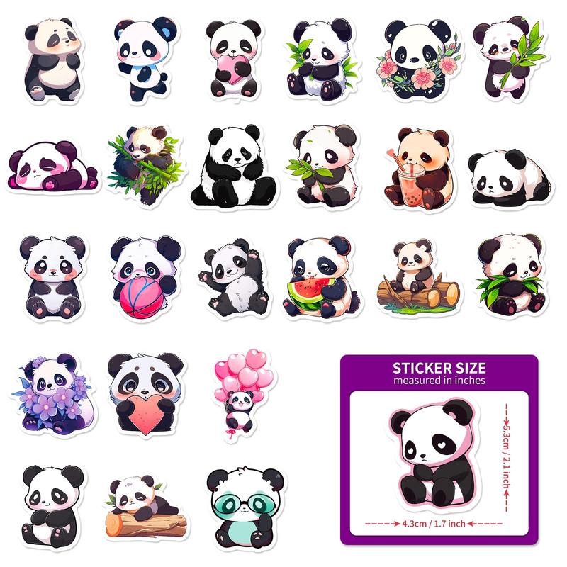 50pcs Cute Cartoon Panda Pattern Sticker, Waterproof DIY Decorative Sticker For Car Bike Laptop Phone Luggage Guitar Water Bottle