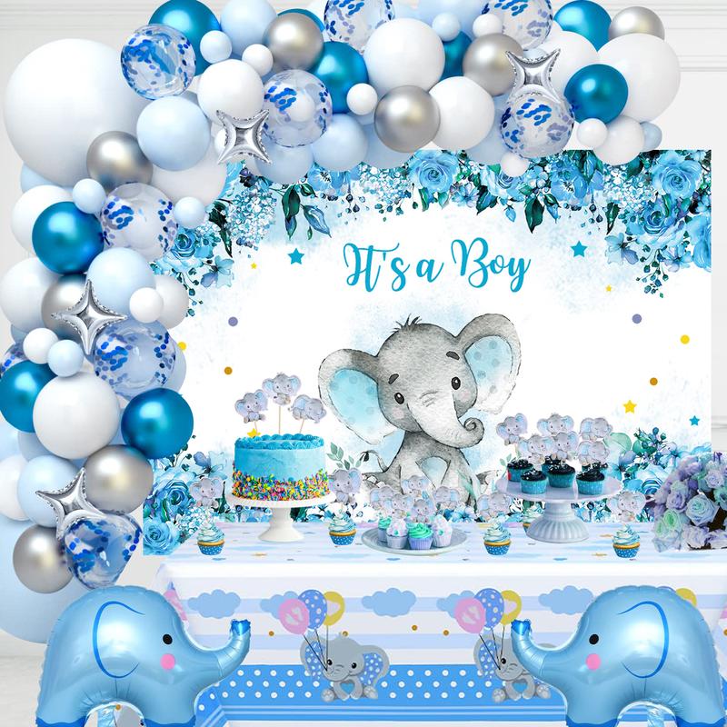 Elephant Baby Shower Decorations - Baby Shower Decorations Boy with Macaron Balloon Garland Kit Elephant Theme It's a Boy Backdrop Tablecloth Cake Topper Party Supplies for Baby Shower