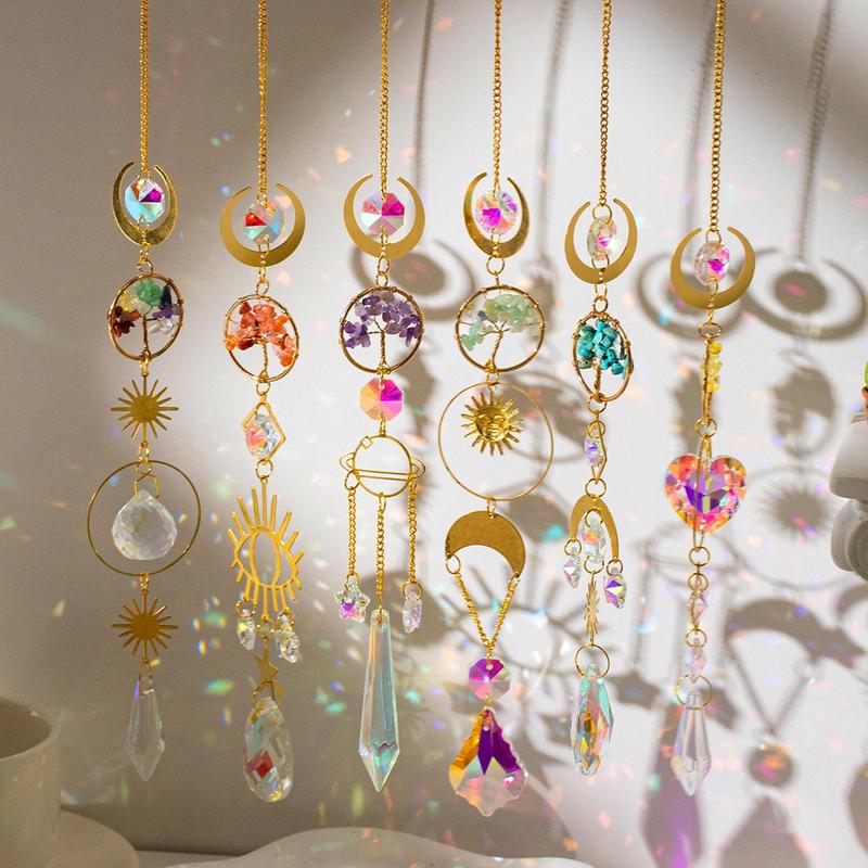 Sun Catcher Kit, 6 Counts Tree Of Life Design Sun Catcher Hanging Decor, Window Hanging Sun Catcher, Home Decor for Living Room Bedroom, Decorating Luxury Gift for Friend, Decoration Items