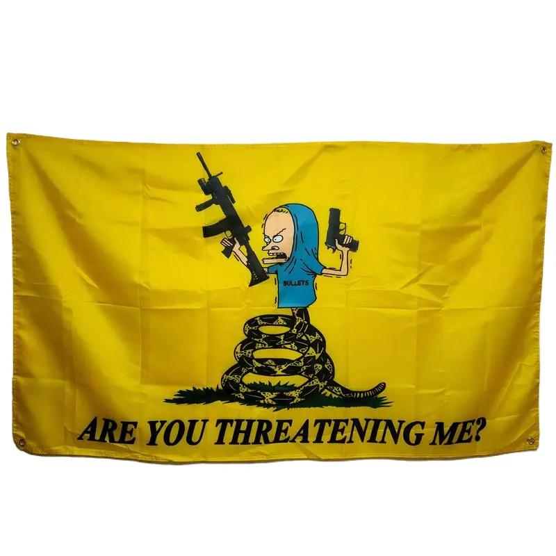 Christmas 2024 Ornament - Beavis flag funny merica Are you threatening me don't dont tread on me banner any size Gadsden Flag tapestry wall decoration and butthead Ornaments