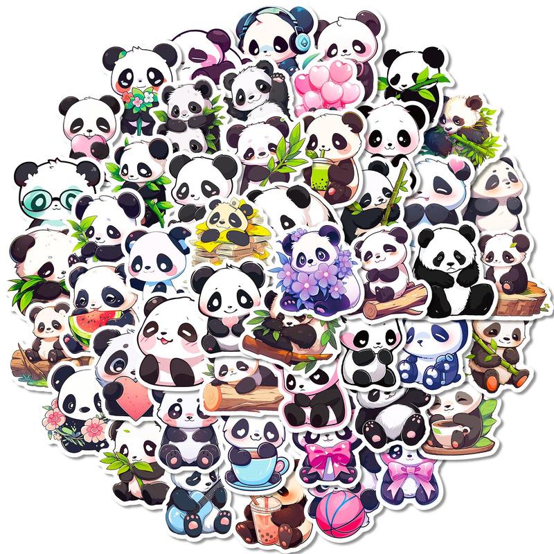 50pcs Cute Cartoon Panda Pattern Sticker, Waterproof DIY Decorative Sticker For Car Bike Laptop Phone Luggage Guitar Water Bottle