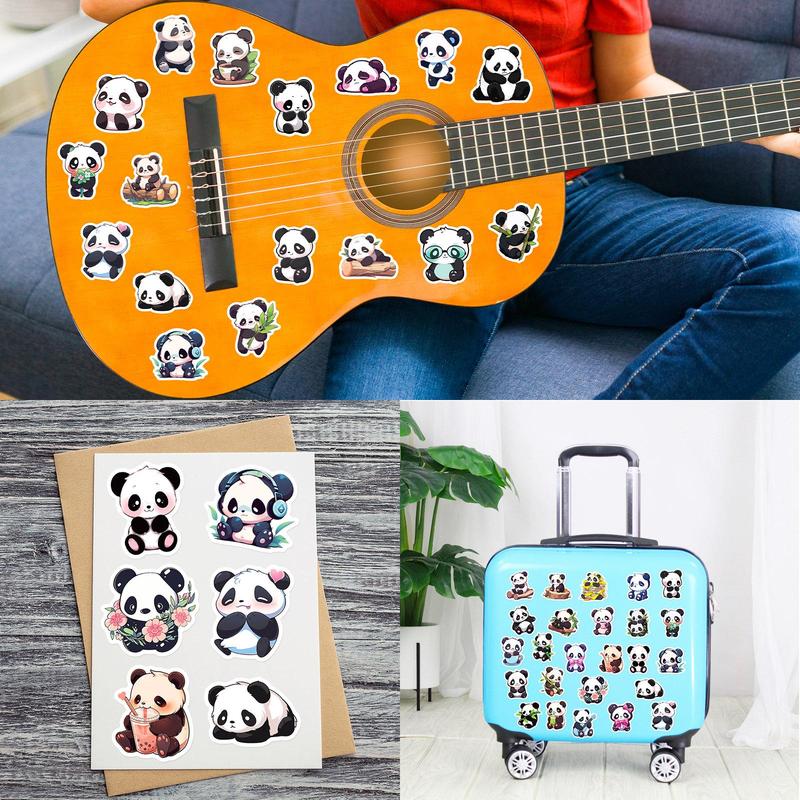 50pcs Cute Cartoon Panda Pattern Sticker, Waterproof DIY Decorative Sticker For Car Bike Laptop Phone Luggage Guitar Water Bottle