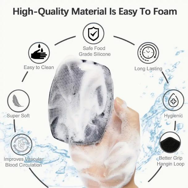 Silicone Body Scrubber for Men & Women,Exfoliating Body Scrubber in Shower,Gente & Effective Bathroom Silicone Loofah with Easily Lather Bristles and Anti-slippery Handles for All Skin Types