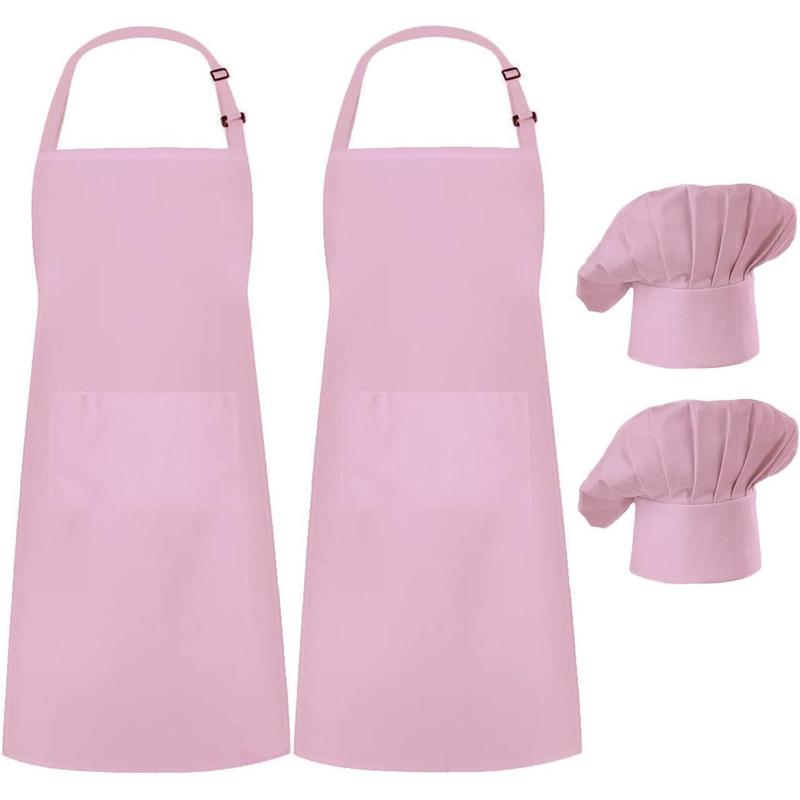 2 Pack Chef Apron Hat Set, Adjustable Bib Cooking Aprons Water Drop Resistant Baker Kitchen Cooking for Women Men Father's Gift(White)