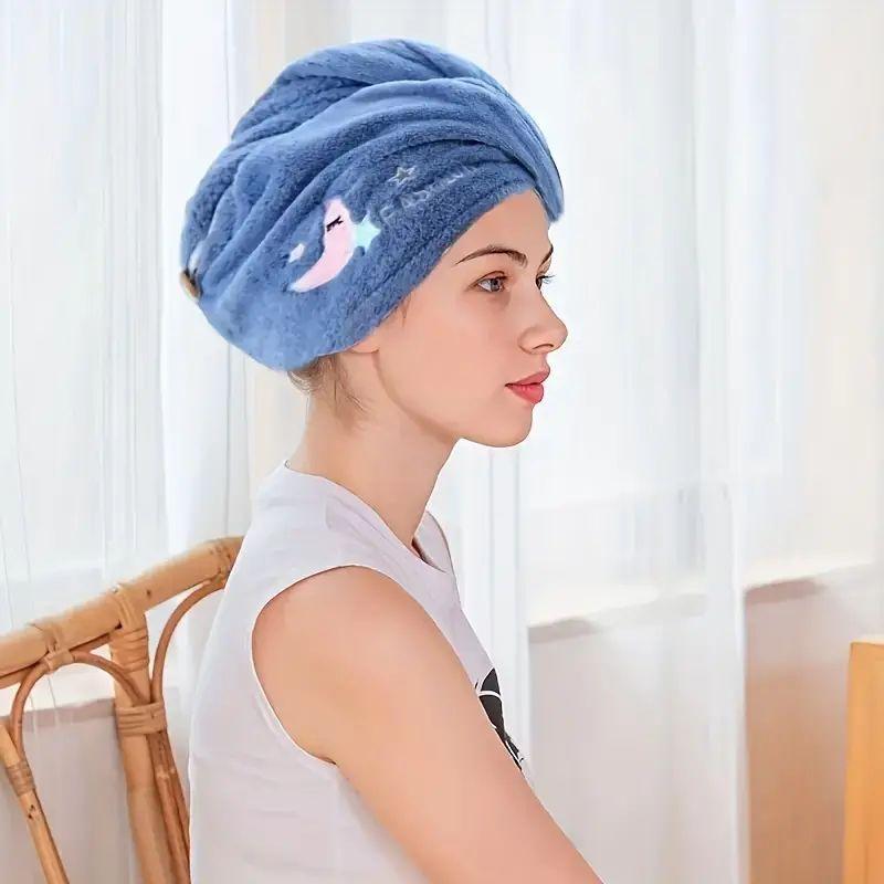 Cute Embroidered Hair Drying Towel, 1 Count Soft Coral Fleece Hair Towel Wrap, Absorbent Shower Cap for Women & Girls