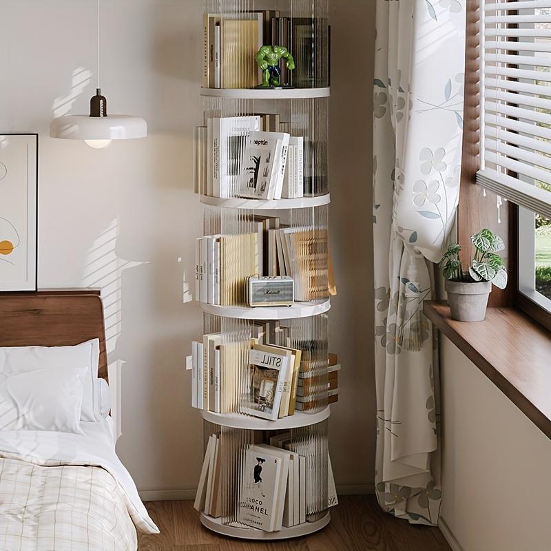 Rotating Bookshelf, with pulleys，Corner Bookshelf, 360 Display Wood Spinning Bookshelf, Floor Standing Bookcase Narrow Shelf Revolving Organizer