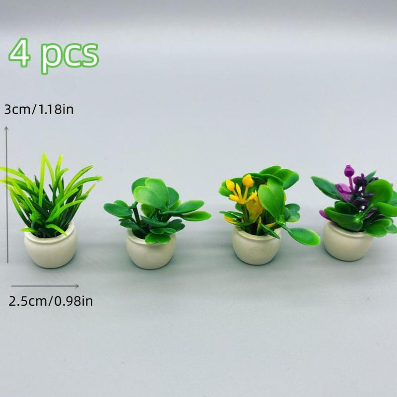 4pcs set Miniature Potted Plant Model, Mini Plant For Dollhouse Decor, Decoration Craft For Home Office Table Desk