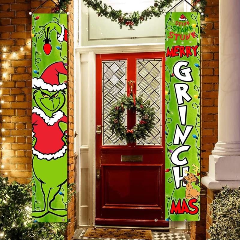 Christmas Decorations Door Banner Merry Grinchmas Yard Sign Banner Supplies For Home Garage Fireplace Christmas Xmas Party Decorations Ornaments