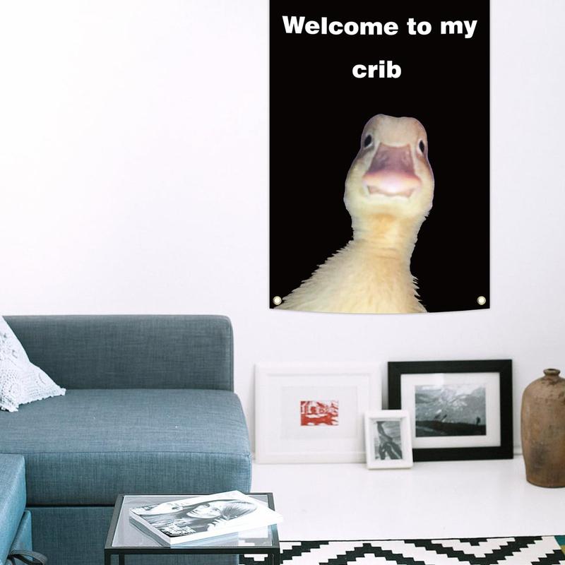 Welcome to My Crib Flag 2x3 Feet Funny Flag,Funny Duck Tapestry Man Cave Wall Flag with 4 Brass Grommets for College Dorm Room Decor,Outdoor,Parties,Gift, Black-B