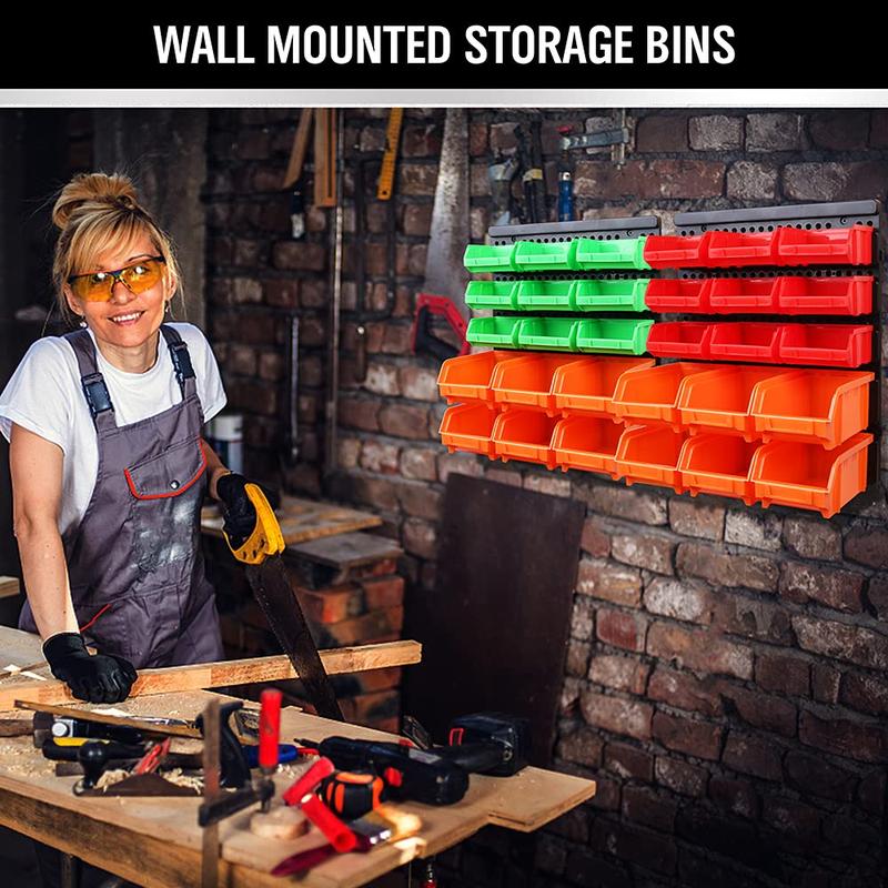 SWANLAKE 30PCS Wall Mounted Storage Bins, Plastic Garage Rack,Screw Storage,Tool Organizers. Boxes Hand tool holder loaded tool box tool box rack shelf tool bag christmas gift tool box men gift tool gift