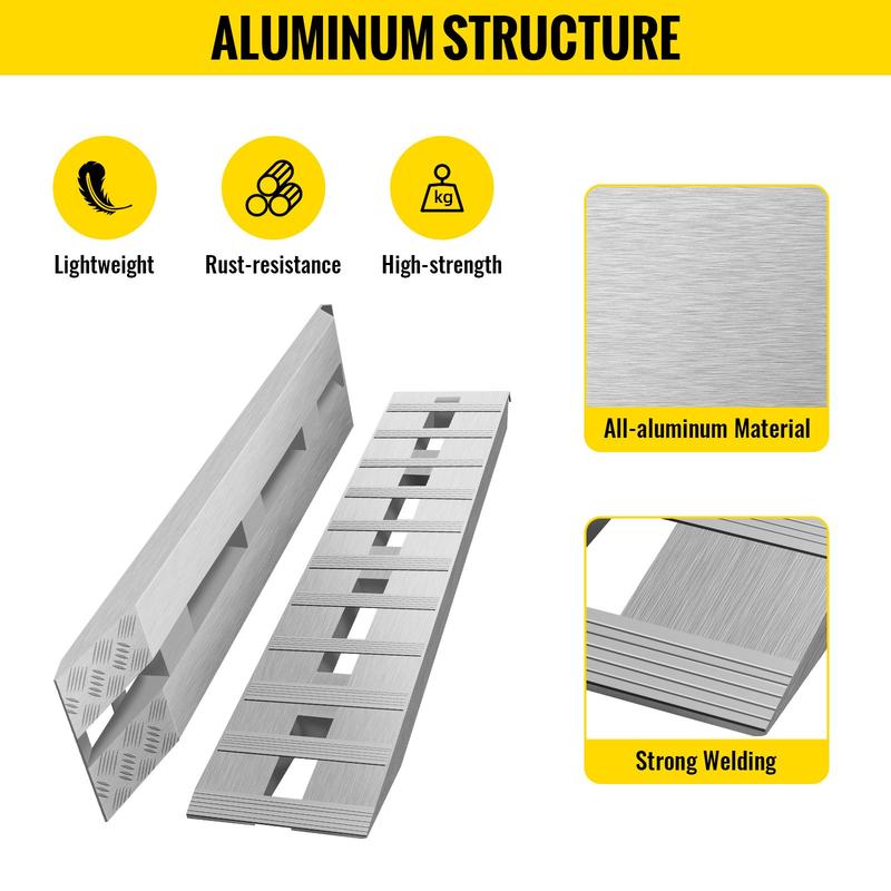 VEVOR Aluminum Trailer Ramps Max 8810LBS Total Beavertail Hook End 1 Pair 2 Ramps Organiser