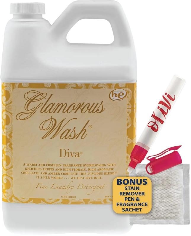 Tyler DIVA Glamorous Wash Laundry Detergent- 1 2 Gallon - With Olivi Stain Remover Pen - Fresh Scented Sachet - Laundry Detergent - For Washing Clothes, Linen, Lingerie, Expensive Fabric, Sheets Household Cleaning