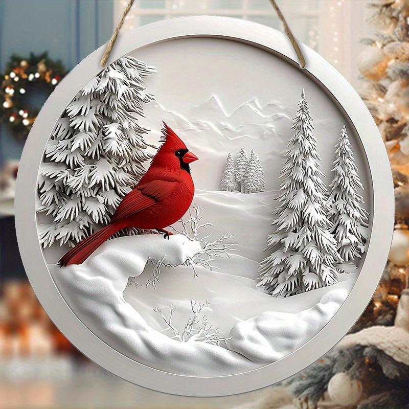 Wooden Hanging Sign, Classic Cardinal Warm Winter Wooden Sign, Round Hanging Decor for Yard Door Wall, Ideal Christmas Decoration