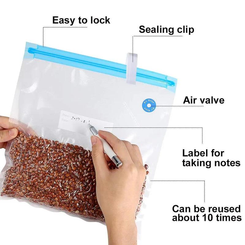 Transparent Zipper Food Storage Bag, 17pcs set Reusable Vacuum Sealed Food Storage Bag, Including 15pcs 3 Sizes Food Bags & 2pcs Sealing Clips, Household Storage Bag for Kitchen