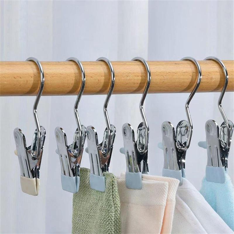 Stainless Steel Hook Clip, 20pcs Multifunctional No-Mark Hook Clip, Snack Holder, Drying Clip, Wardrobe Organizing System for Pants, Hats