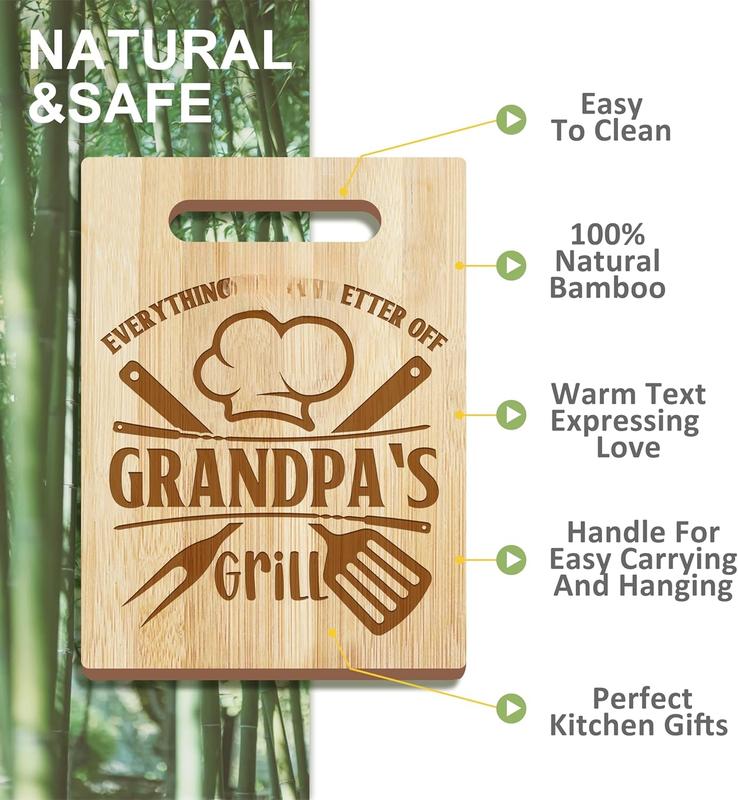 Grandpa Gifts, Fathers Day Grandpa Gifts from Grandkids, Grandpa Birthday Gift Wooden  Board Utensils Set with Apron,  Grandpa Grandparents Day Stocking Stuffer Kitchen Gift