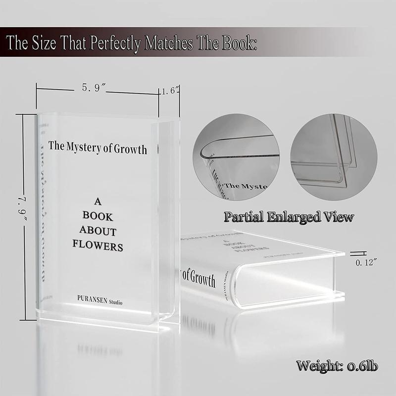 Bookend Vase for Flowers, Cute Bookshelf Decor, Unique Vase for Book Lovers, Artistic and Cultural Flavor Acrylic Vases for Home Office Decor, A Book About Flowers (Clear - B) Ornaments