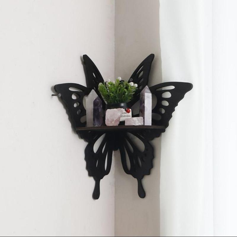 Wooden Butterfly Design Wall Mounted Storage Rack, Modern Art Hollow Out Design Wall Storage Holder, Home Organizer for Living Room Bedroom Dining Room