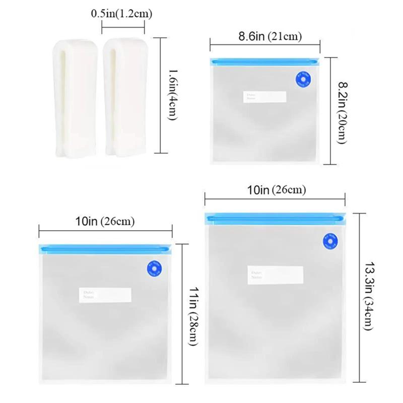 Transparent Zipper Food Storage Bag, 17pcs set Reusable Vacuum Sealed Food Storage Bag, Including 15pcs 3 Sizes Food Bags & 2pcs Sealing Clips, Household Storage Bag for Kitchen