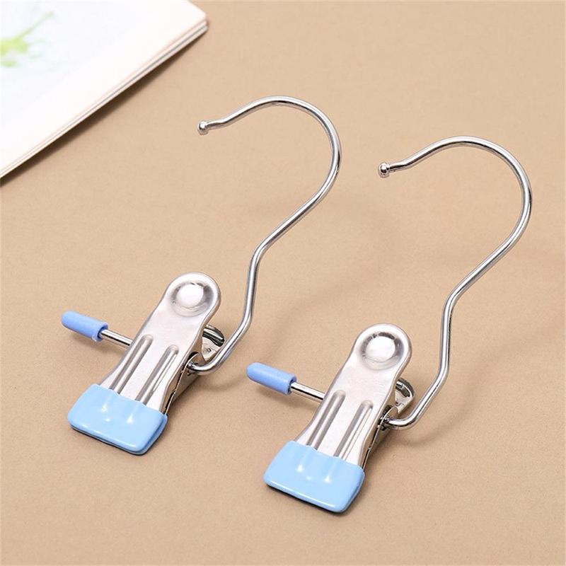 Stainless Steel Hook Clip, 20pcs Multifunctional No-Mark Hook Clip, Snack Holder, Drying Clip, Wardrobe Organizing System for Pants, Hats